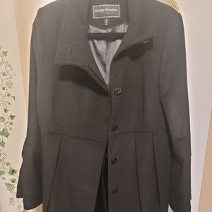 New Womens Black Pleated Coat